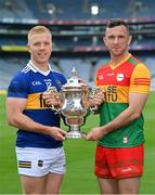 25 May 2022; Teddy Doyle of Tipperary, left, and Darragh Foley of Carlow during the Tailteann Cup launch at Croke Park in Dublin. Photo by Ramsey Cardy/Sportsfile