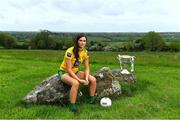24 May 2022; Susanne White of Donegal poses for a portrait with the Brendan Martin cup at the Knowth megalithic passage-tomb site in County Meath. TG4 has today announced a five-year extension of their sponsorship of the All-Ireland Ladies Football inter-county championships, with the new deal set to last until the conclusion of the 2027 season. The 2022 TG4 All-Ireland Ladies Football Championships get underway next Sunday, May 29, with the first round of Intermediate Fixtures, and will conclude on Sunday, July 31, when the winners of the Junior, Intermediate & Senior Championships will be revealed. 13 Championship games will be broadcast exclusively live by TG4 throughout the season, with the remaining 47 games available to view on the LGFA and TG4’s dedicated online platform: https://page.inplayer.com/lgfaseason2022/tg4.html In addition, the TG4 Leinster Senior Final between Dublin and Meath will also be televised live by TG4 from Croke Park next Saturday, May 28. #ProperFan . Photo by Brendan Moran/Sportsfile