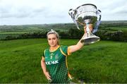 24 May 2022; Orlagh Lally of Meath poses for a portrait with the Brendan Martin cup at the Knowth megalithic passage-tomb site in County Meath. TG4 has today announced a five-year extension of their sponsorship of the All-Ireland Ladies Football inter-county championships, with the new deal set to last until the conclusion of the 2027 season. The 2022 TG4 All-Ireland Ladies Football Championships get underway next Sunday, May 29, with the first round of Intermediate Fixtures, and will conclude on Sunday, July 31, when the winners of the Junior, Intermediate & Senior Championships will be revealed. 13 Championship games will be broadcast exclusively live by TG4 throughout the season, with the remaining 47 games available to view on the LGFA and TG4’s dedicated online platform: https://page.inplayer.com/lgfaseason2022/tg4.html In addition, the TG4 Leinster Senior Final between Dublin and Meath will also be televised live by TG4 from Croke Park next Saturday, May 28. #ProperFan . Photo by Brendan Moran/Sportsfile