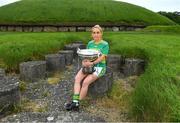 24 May 2022; Clare Owens of Leitrim poses for a portrait with the Mary Quinn memorial cup at the Knowth megalithic passage-tomb site in County Meath. TG4 has today announced a five-year extension of their sponsorship of the All-Ireland Ladies Football inter-county championships, with the new deal set to last until the conclusion of the 2027 season. The 2022 TG4 All-Ireland Ladies Football Championships get underway next Sunday, May 29, with the first round of Intermediate Fixtures, and will conclude on Sunday, July 31, when the winners of the Junior, Intermediate & Senior Championships will be revealed. 13 Championship games will be broadcast exclusively live by TG4 throughout the season, with the remaining 47 games available to view on the LGFA and TG4’s dedicated online platform: https://page.inplayer.com/lgfaseason2022/tg4.html In addition, the TG4 Leinster Senior Final between Dublin and Meath will also be televised live by TG4 from Croke Park next Saturday, May 28. #ProperFan . Photo by Brendan Moran/Sportsfile