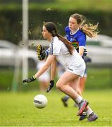 21 May 2022; Abbie Horgan of Tipperary in action against Jessica McNulty of Kildare during theLadies Football U14 All-Ireland Gold Final match between Kildare and Tipperary at Crettyard GAA in Laois. Photo by Ray McManus/Sportsfile