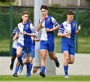 21 May 2022; Luke O'Donnell of College Corinthians AFC, centre, celebrates after scoring his side's first goal from a penalty during the FAI Centenary Under 17 Cup Final 2021/2022 match between Corduff FC, Dublin, and College Corinthians AFC, Cork, at Home Farm Football Club in Dublin. Photo by Brendan Moran/Sportsfile