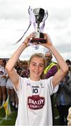 21 May 2022; The Kildare captain Katie Ray with the cup by after the Ladies Football U14 All-Ireland Gold Final match between Kildare and Tipperary at Crettyard GAA in Laois. Photo by Ray McManus/Sportsfile