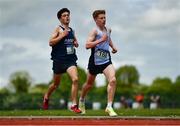 21 May 2022; Sean Lawton of Col Pobail Bantry, Cork, right, on his way to winning the intermediate boys 3000m, ahead of Gearoid Long of Abbey Community College, Waterford, who finished second, during the Irish Life Health Munster Schools Track and Field Championships at Templemore AC, in Templemore, Tipperary. Photo by Sam Barnes/Sportsfile