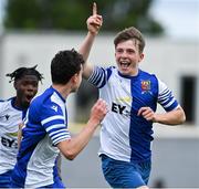21 May 2022; Matthew Broderick of College Corinthians AFC celebrates after scoring his side's second goal during the FAI Centenary Under 17 Cup Final 2021/2022 match between Corduff FC, Dublin, and College Corinthians AFC, Cork, at Home Farm Football Club in Dublin. Photo by Brendan Moran/Sportsfile
