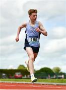 21 May 2022; Sean Lawton of Col Pobail Bantry, Cork, crosses the line to win the intermediate boys 3000m during the Irish Life Health Munster Schools Track and Field Championships at Templemore AC, in Templemore, Tipperary. Photo by Sam Barnes/Sportsfile