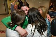 21 May 2022; Lisa O'Rourke of Ireland meeting her family at Dublin Airport on their return from the IBA Women's World Boxing Championships 2022 in Turkey. Photo by Oliver McVeigh/Sportsfile