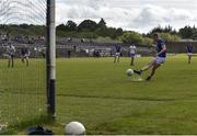 21 May 2022; Kevin Quinn of Wicklow scores his side's third goal from a penalty during the Tailteann Cup Preliminary Round match between Wicklow and Waterford at County Grounds in Aughrim, Wicklow. Photo by Daire Brennan/Sportsfile