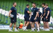 21 May 2022; Leinster captain Ed Byrne, left, and Peter Dooley walk the pitch before the United Rugby Championship match between Leinster and Munster at Aviva Stadium in Dublin. Photo by Brendan Moran/Sportsfile