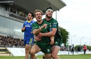 21 May 2022; John Porch of Connacht celebrates with Tom Daly of Connacht after scoring his sides forth try of the game during the United Rugby Championship match between Connacht and Zebre Parma at The Sportsground in Galway. Photo by George Tewkesbury/Sportsfile