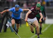 21 May 2022; Cianan Fahy of Galway in action against John Bellow of Dublin during the Leinster GAA Hurling Senior Championship Round 5 match between Galway and Dublin at Pearse Stadium in Galway. Photo by Ray Ryan/Sportsfile