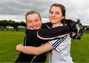 21 May 2022; Kildare goalkeeper Ella Leavy and team mate Juliette Doyle after the Ladies Football U14 All-Ireland Gold Final match between Kildare and Tipperary at Crettyard GAA in Laois. Photo by Ray McManus/Sportsfile