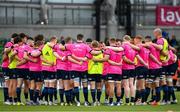 21 May 2022; Leinster captain Ed Byrne speaks to his players in the huddle before the United Rugby Championship match between Leinster and Munster at the Aviva Stadium in Dublin. Photo by Harry Murphy/Sportsfile