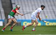 21 May 2022; Rian Boran of Kildare in action against Adrian Philips of Mayo during the Christy Ring Cup Final match between Kildare and Mayo at Croke Park in Dublin. Photo by Piaras Ó Mídheach/Sportsfile