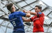 21 May 2022; Joey Carbery of Munster tussles with Cormac Foley of Leinster during the United Rugby Championship match between Leinster and Munster at the Aviva Stadium in Dublin. Photo by Harry Murphy/Sportsfile