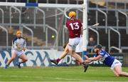 21 May 2022; Nial Mitchell of Westmeath shoots to score his side's fifth goal during the Leinster GAA Hurling Senior Championship Round 5 match between Laois and Westmeath at MW Hire O’Moore Park in Portlaoise, Laois. Photo by Michael P Ryan/Sportsfile