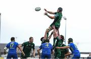21 May 2022; Ultan Dillane of Connacht in the air during a line out during the United Rugby Championship match between Connacht and Zebre Parma at The Sportsground in Galway. Photo by George Tewkesbury/Sportsfile