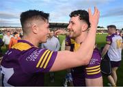 21 May 2022; Charlie McGuckin, left, and Oisín Foley of Wexford celebrate after the Leinster GAA Hurling Senior Championship Round 5 match between Kilkenny and Wexford at UPMC Nowlan Park in Kilkenny. Photo by Stephen McCarthy/Sportsfile