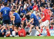 21 May 2022; Cormac Foley of Leinster celebrates a penalty during the United Rugby Championship match between Leinster and Munster at the Aviva Stadium in Dublin. Photo by Harry Murphy/Sportsfile