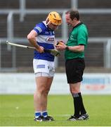 21 May 2022; Referee Colum Cunning prepares to give a yellow card to Charles Dwyer of Laois during the Leinster GAA Hurling Senior Championship Round 5 match between Laois and Westmeath at MW Hire O’Moore Park in Portlaoise, Laois. Photo by Michael P Ryan/Sportsfile