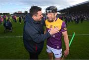 21 May 2022; Liam Óg McGovern of Wexford is congratulated by a supporter after the Leinster GAA Hurling Senior Championship Round 5 match between Kilkenny and Wexford at UPMC Nowlan Park in Kilkenny. Photo by Stephen McCarthy/Sportsfile