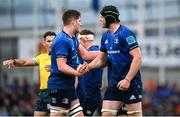 21 May 2022; Ryan Baird, right, and Joe McCarthy of Leinster celebrate the awarding of a penalty during the United Rugby Championship match between Leinster and Munster at the Aviva Stadium in Dublin. Photo by Harry Murphy/Sportsfile