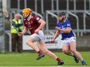 21 May 2022; Nial Mitchell of Westmeath in action against Liam O'Connell of Laois during the Leinster GAA Hurling Senior Championship Round 5 match between Laois and Westmeath at MW Hire O’Moore Park in Portlaoise, Laois. Photo by Michael P Ryan/Sportsfile