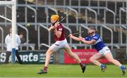 21 May 2022; Niall Mitchell of Westmeath shoots to score his side's fifth goal despite the attention of Liam O'Connell of Laoisduring the Leinster GAA Hurling Senior Championship Round 5 match between Laois and Westmeath at MW Hire O’Moore Park in Portlaoise, Laois. Photo by Michael P Ryan/Sportsfile
