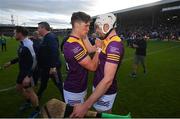 21 May 2022; Conor McDonald, left, and Rory O'Connor of Wexford celebrate after the Leinster GAA Hurling Senior Championship Round 5 match between Kilkenny and Wexford at UPMC Nowlan Park in Kilkenny. Photo by Stephen McCarthy/Sportsfile