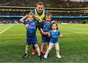 21 May 2022; Seán Cronin of Leinster with his children Finn, Cillian and Saoirse after the United Rugby Championship match between Leinster and Munster at the Aviva Stadium in Dublin. Photo by Harry Murphy/Sportsfile