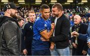 21 May 2022; Ross Molony and Adam Byrne of Leinster after their side's victory in the United Rugby Championship match between Leinster and Munster at the Aviva Stadium in Dublin. Photo by Harry Murphy/Sportsfile