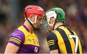 21 May 2022; Lee Chin of Wexford and Paddy Deegan of Kilkenny during the Leinster GAA Hurling Senior Championship Round 5 match between Kilkenny and Wexford at UPMC Nowlan Park in Kilkenny. Photo by Stephen McCarthy/Sportsfile
