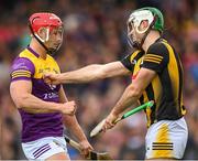 21 May 2022; Lee Chin of Wexford and Paddy Deegan of Kilkenny during the Leinster GAA Hurling Senior Championship Round 5 match between Kilkenny and Wexford at UPMC Nowlan Park in Kilkenny. Photo by Stephen McCarthy/Sportsfile