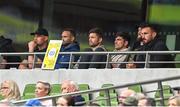 21 May 2022; Leinster players, from left, Rhys Ruddock, Dave Kearney, Ross Byrne, Jimmy O'Brien, Andrew Porter and Rónan Kelleher watch the United Rugby Championship match between Leinster and Munster at Aviva Stadium in Dublin. Photo by Brendan Moran/Sportsfile