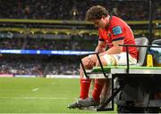21 May 2022; Jack Daly of Munster leaves the pitch with an injury during the United Rugby Championship match between Leinster and Munster at Aviva Stadium in Dublin. Photo by Brendan Moran/Sportsfile