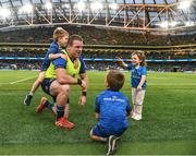 21 May 2022; Seán Cronin of Leinster with his children Finn, Cillian and Saoirse after his side's victory in the United Rugby Championship match between Leinster and Munster at the Aviva Stadium in Dublin. Photo by Harry Murphy/Sportsfile