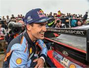 22 May 2022; Dani Sordo in a happy mood after finishing 3rd in his Hyundai i20 N Rally 1 during day four of the FIA World Rally Championship Vodafone Rally de Portugal in Porto Portugal. Photo by Philip Fitzpatrick/Sportsfile