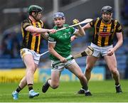 22 May 2022; Chris Thomas of Limerick in action against Kilkenny players, Andy Hickey, left, and Pádraic Moylan during the oneills.com GAA Hurling All-Ireland U20 Championship Final match between Kilkenny and Limerick at FBD Semple Stadium in Thurles, Tipperary. Photo by Piaras Ó Mídheach/Sportsfile