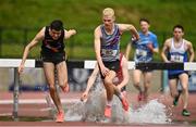 22 May 2022; Morgan Clarkson of Dundrum South Dublin AC, right, and Niall Carberry of Clonliffe Harriers AC, Dublin, competing in the premier men's 3000m steeplechase during Round 1 of the AAI National Outdoor League at the Mary Peters Track in Belfast. Photo by Sam Barnes/Sportsfile