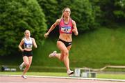 22 May 2022; Kelly McGrory of Tír Chonaill AC, Donegal, on her way to winning the division one women's 200m during Round 1 of the AAI National Outdoor League at the Mary Peters Track in Belfast. Photo by Sam Barnes/Sportsfile