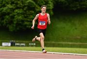 22 May 2022; Fintan Dewhirst of Tír Chonaill AC, Donegal, on his way to winning the division one men's 200m during Round 1 of the AAI National Outdoor League at the Mary Peters Track in Belfast. Photo by Sam Barnes/Sportsfile