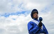 22 May 2022; Jockey Frankie Dettori speaks to RTE prior to riding Lord North in the Tattersalls Gold Cup during the Tattersalls Irish Guineas Festival at The Curragh Racecourse in Kildare. Photo by Harry Murphy/Sportsfile