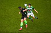 22 May 2022; Kevin Barry of Pike Rovers in action against Conor Signorelli of Villa during the FAI Centenary Junior Cup Final 2021/2022 match between Villa FC, Waterford, and Pike Rovers FC, Limerick, at Turner's Cross in Cork. Photo by Eóin Noonan/Sportsfile