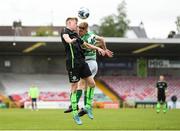 22 May 2022; Evan Patterson of Pike Rovers in action against Cian Browne of Villa during the FAI Centenary Junior Cup Final 2021/2022 match between Villa FC, Waterford, and Pike Rovers FC, Limerick, at Turner's Cross in Cork. Photo by Eóin Noonan/Sportsfile