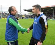 22 May 2022; Kilkenny manager Derek Lyng consoles Limerick manager Diarmuid Mullins after the oneills.com GAA Hurling All-Ireland U20 Championship Final match between Kilkenny and Limerick at FBD Semple Stadium in Thurles, Tipperary. Photo by George Tewkesbury/Sportsfile