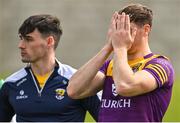 22 May 2022; Mark Rossiter of Wexford, right, after the Tailteann Cup Preliminary Round match between Wexford and Offaly at Bellefield in Enniscorthy, Wexford. Photo by Brendan Moran/Sportsfile