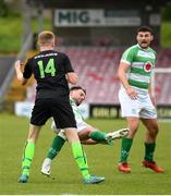 22 May 2022; Evan Patterson of Pike Rovers tussles with Mark Walsh of Villa resulting in a red card during the FAI Centenary Junior Cup Final 2021/2022 match between Villa FC, Waterford, and Pike Rovers FC, Limerick, at Turner's Cross in Cork. Photo by Eóin Noonan/Sportsfile