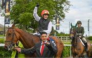 22 May 2022; Chris Hayes celebrates on Homeless Songs after winning the Tattersalls Irish 1,000 Guineas during the Tattersalls Irish Guineas Festival at The Curragh Racecourse in Kildare. Photo by Harry Murphy/Sportsfile