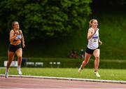 22 May 2022; Lauren Cadden of Sligo County, right, on her way to winning the premier division women's 200m during Round 1 of the AAI National Outdoor League at the Mary Peters Track in Belfast. Photo by Sam Barnes/Sportsfile