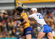 22 May 2022; Jack Browne of Clare is tackled by Neil Montgomery of Waterford during the Munster GAA Hurling Senior Championship Round 5 match between Clare and Waterford at Cusack Park in Ennis, Clare. Photo by Ray McManus/Sportsfile